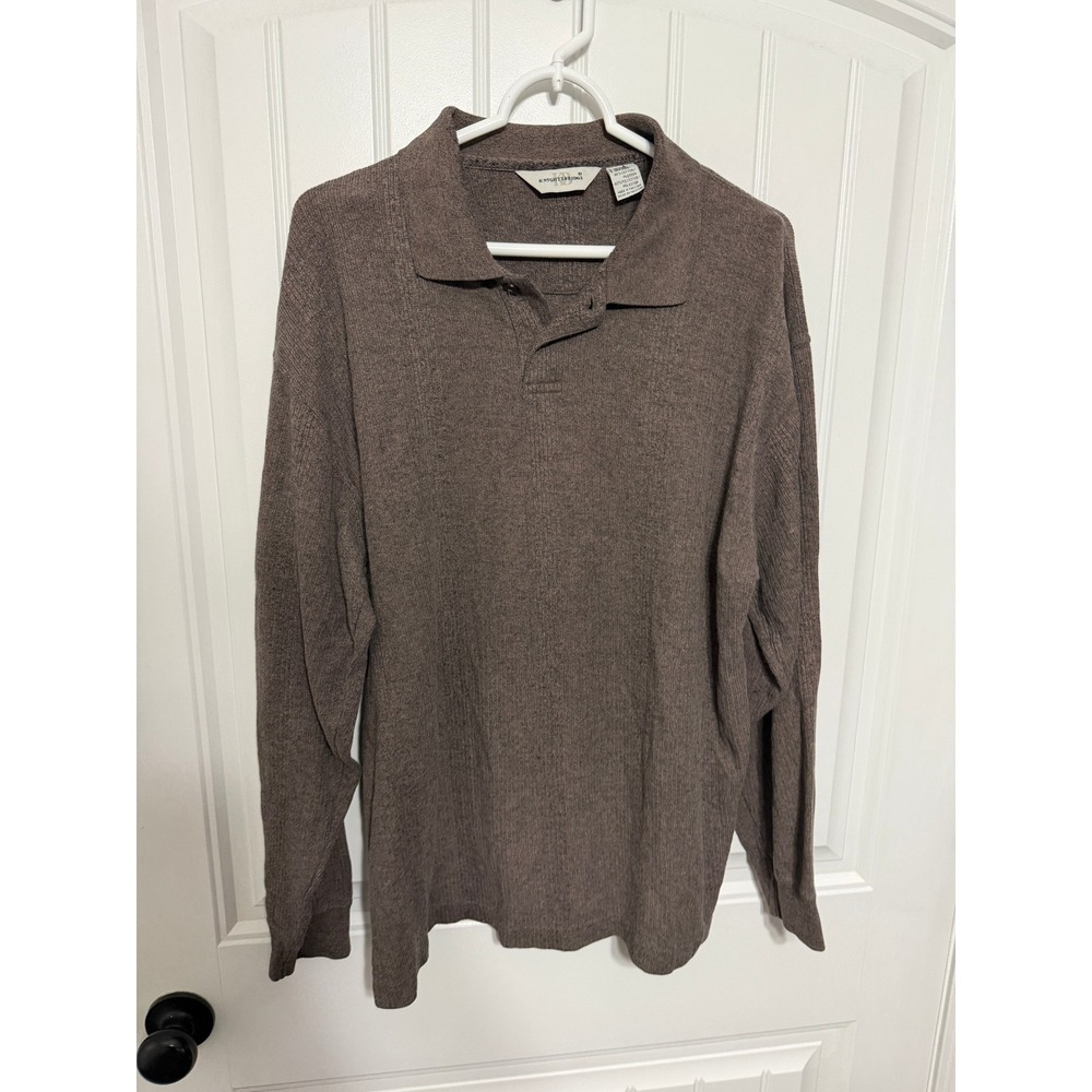 Knightsbridge Polo Sweater Mens Large Brown Long Sleeve Knit Button EUC